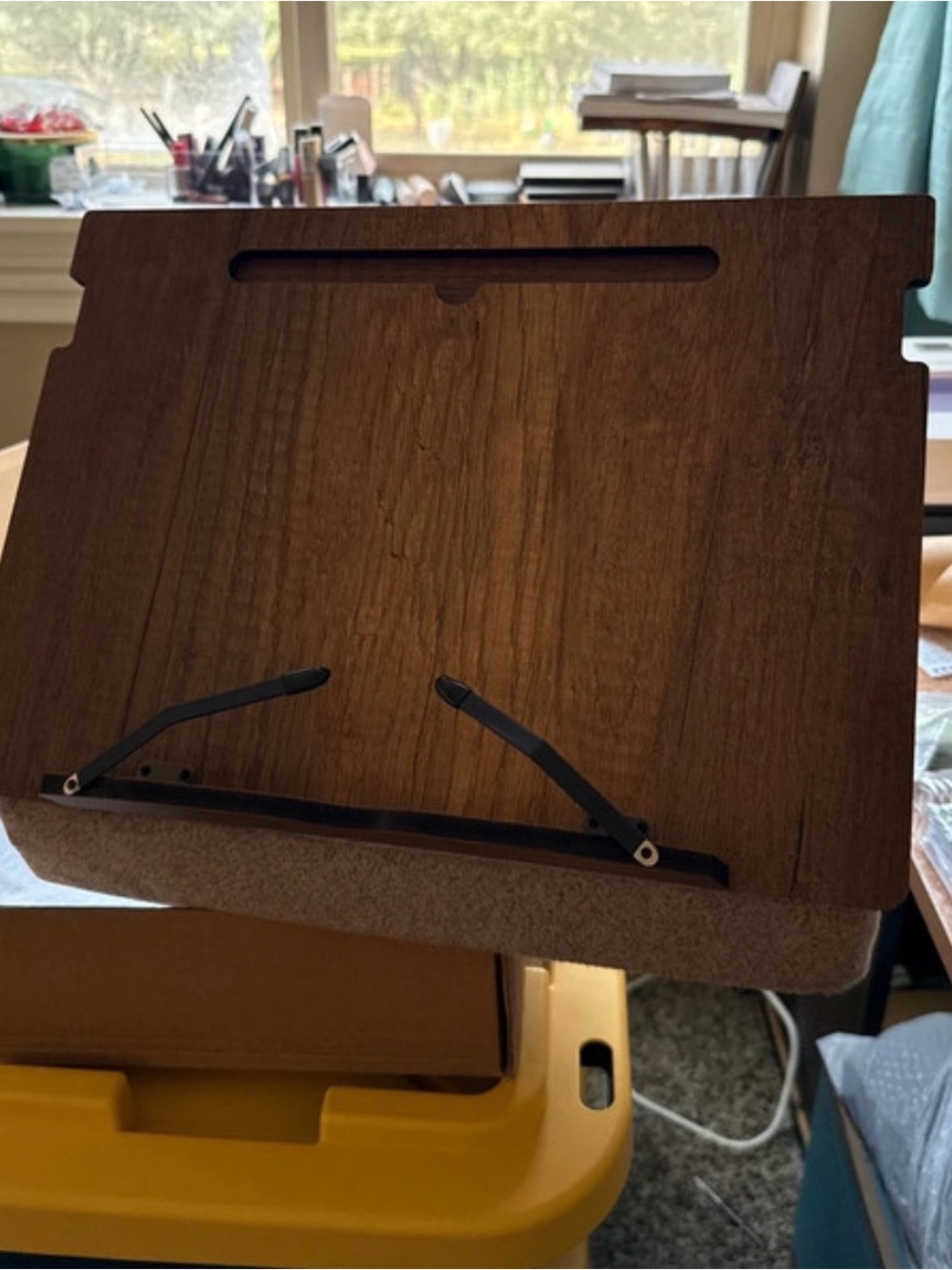 Wood Grain Tablet Stand with Adjustable Arms - Brown